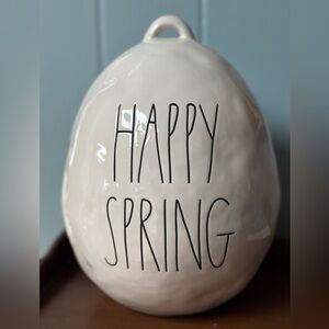 Rae Dunn White 'Happy Spring' Egg Decor Like New No Chips